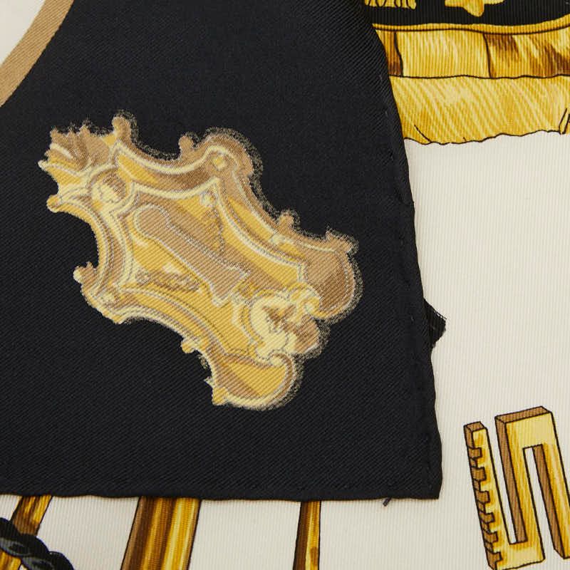 Hermes Carre 90 Les Cles Key Black Gold Silk Ladies Hermes