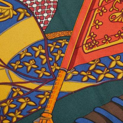 Hermes Carre 90 Etendards Et Bonnieres Flag Green Multicolor Silk Ladies Hermes