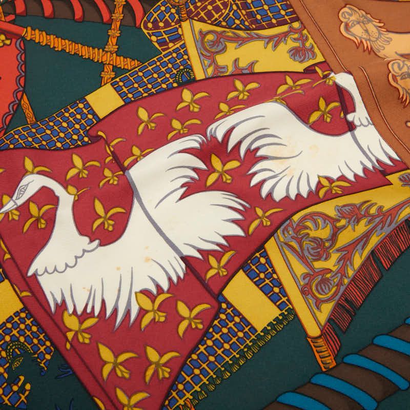 Hermes Carre 90 Etendards Et Bonnieres Flag Green Multicolor Silk Ladies Hermes