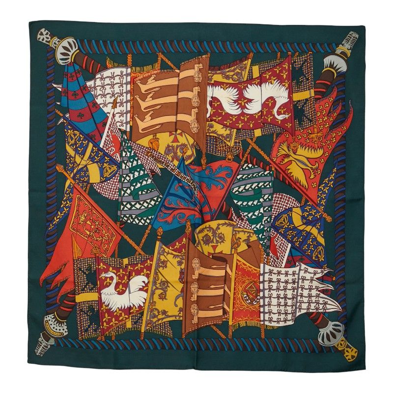 Hermes Carre 90 Etendards Et Bonnieres Flag Green Multicolor Silk Ladies Hermes