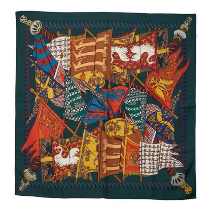 Hermes Carre 90 Etendards Et Bonnieres Flag Green Multicolor Silk Ladies Hermes