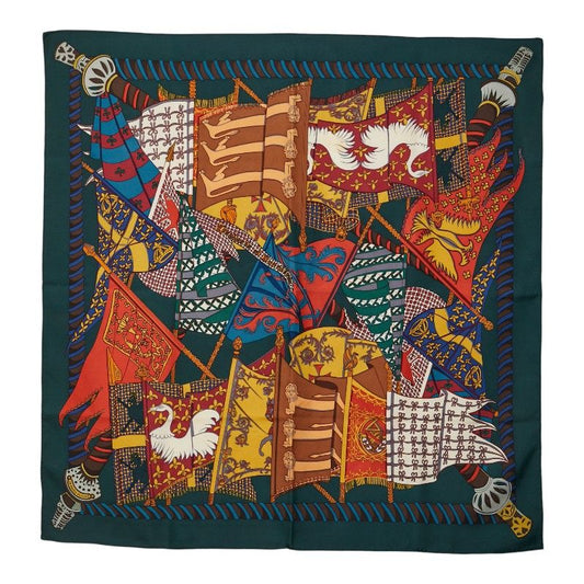 Hermes Carre 90 Etendards Et Bonnieres Flag Green Multicolor Silk Ladies Hermes