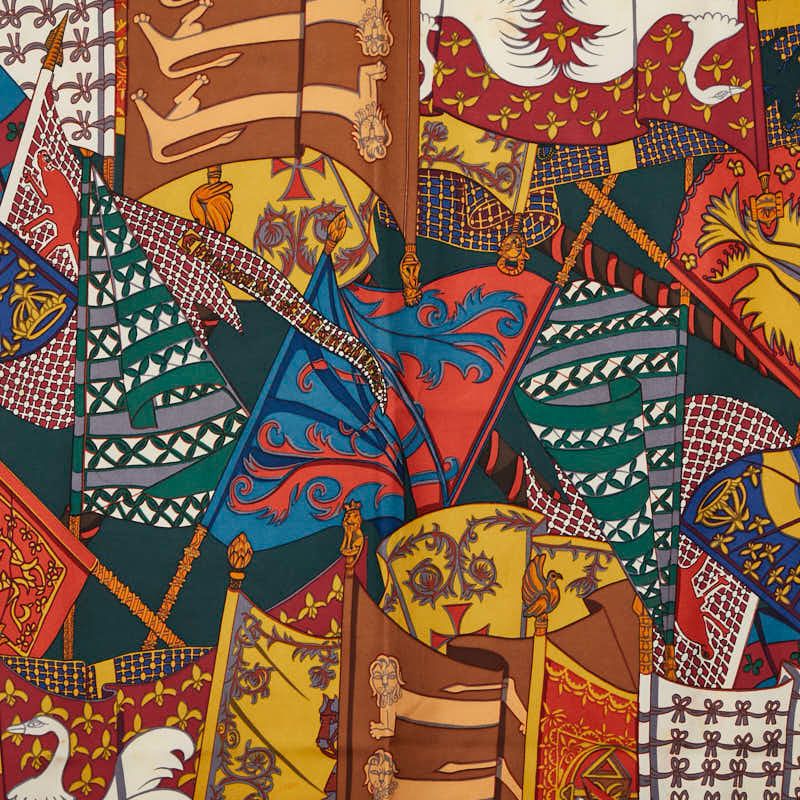 Hermes Carre 90 Etendards Et Bonnieres Flag Green Multicolor Silk Ladies Hermes