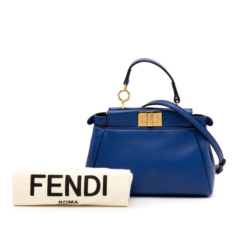 Fendi Micro Peekaboo Handbag Shoulder Bag 2way 8m0355 Blue Leather Women's Fendi