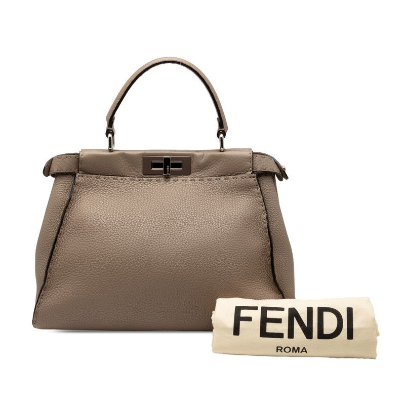 Fendi Peekaboo Regular Medium 8bn290 Greige Leather Women's Fendi