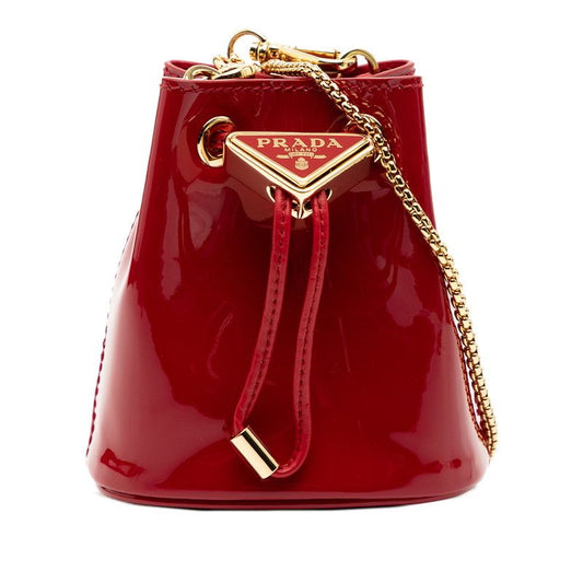 Prada Triangle Logo Plate Mini Chain Shoulder Bag Pouch 1nr016 Red Patent