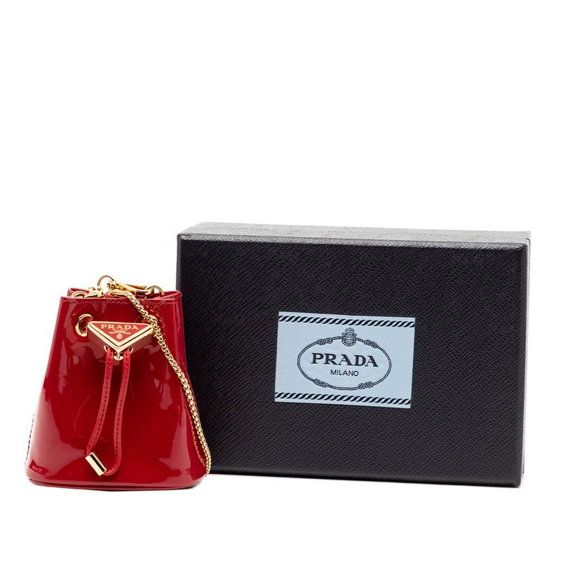 Prada Triangle Logo Plate Mini Chain Shoulder Bag Pouch 1nr016 Red Patent