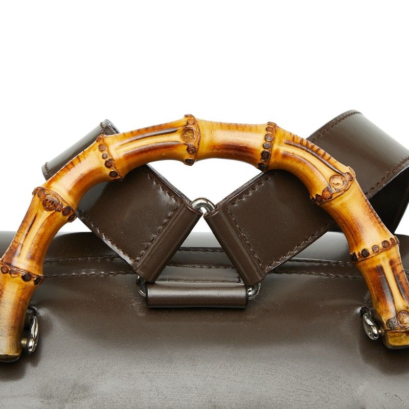 Gucci Bamboo Backpack 003 1998 0016 Brown Nylon Patent Leather Women's Gucci