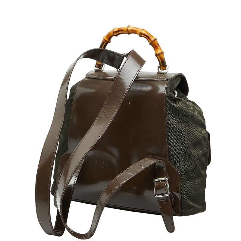 Gucci Bamboo Backpack 003 1998 0016 Brown Nylon Patent Leather Women's Gucci