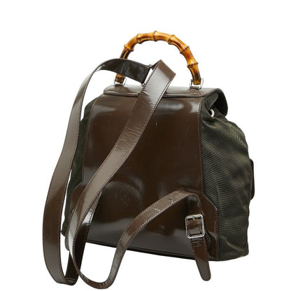 Gucci Bamboo Backpack 003 1998 0016 Brown Nylon Patent Leather Women's Gucci