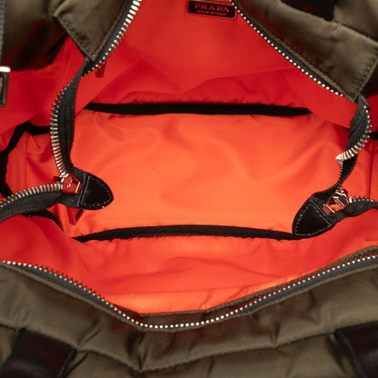 Prada Triangle Logo Plate Tote Bag Shoulder Bag 2way Khaki Green Nylon Leather