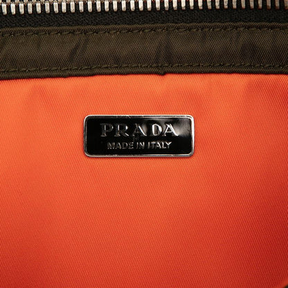 Prada Triangle Logo Plate Tote Bag Shoulder Bag 2way Khaki Green Nylon Leather