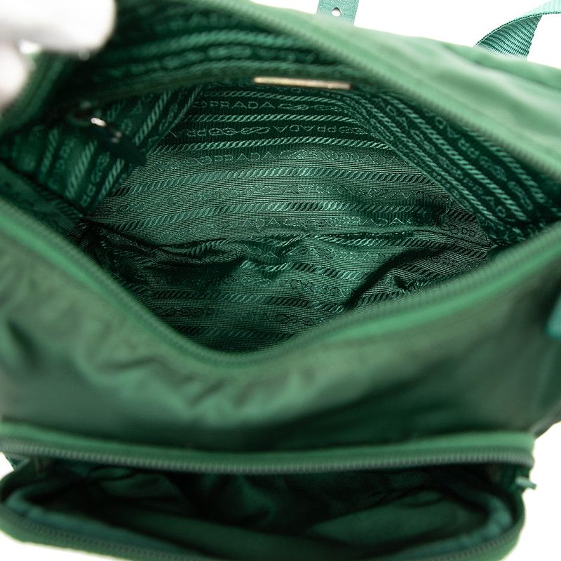 Prada Triangle Logo Plate Crossbody Shoulder Bag Bt8994 Green Nylon Leather