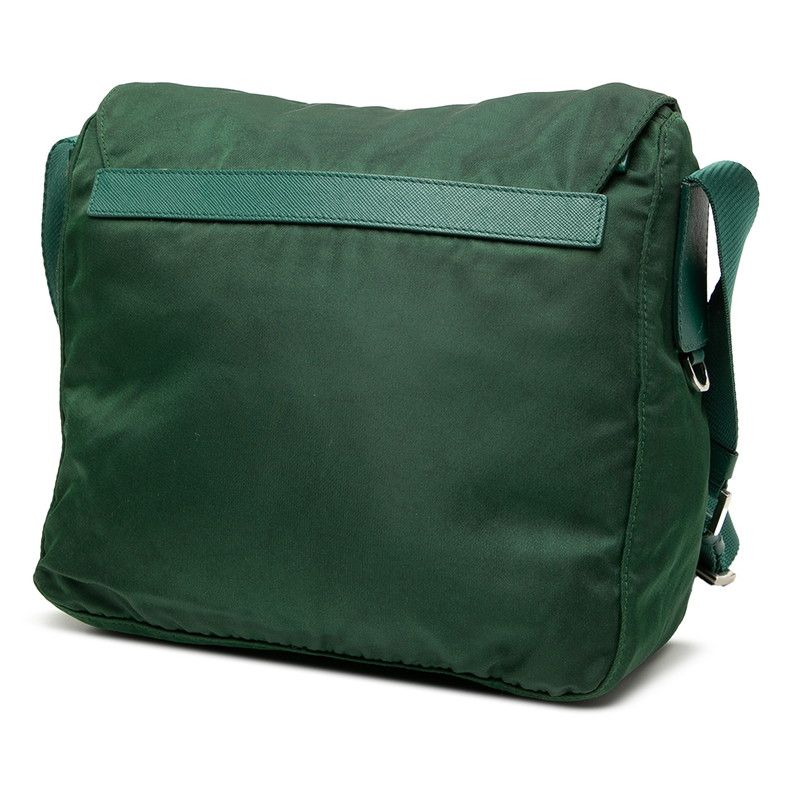 Prada Triangle Logo Plate Crossbody Shoulder Bag Bt8994 Green Nylon Leather