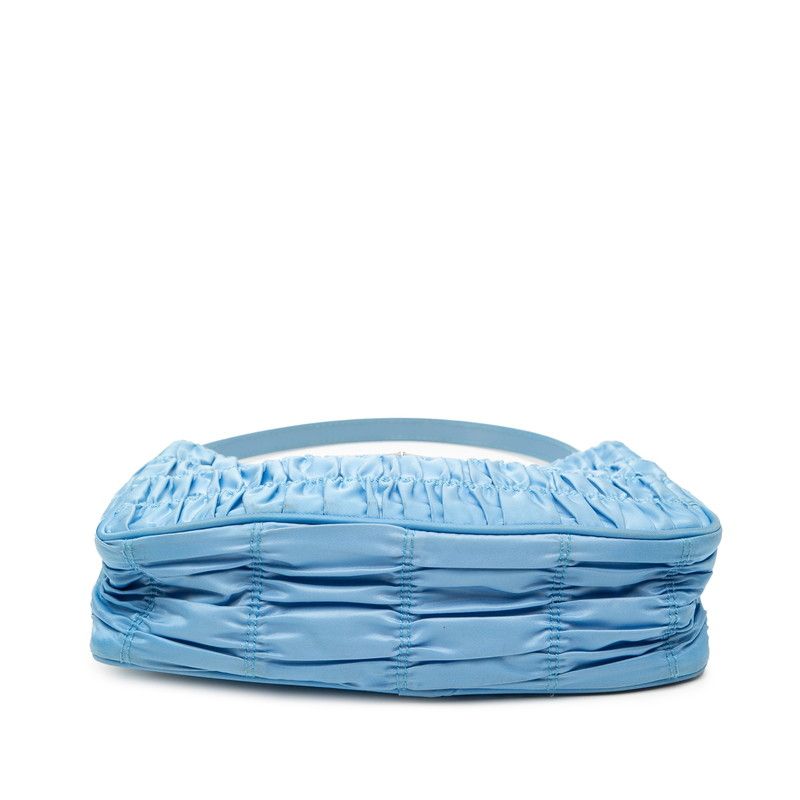 Prada Triangle Logo Plate Gathered Handbag One Shoulder Bag Light Blue Nylon