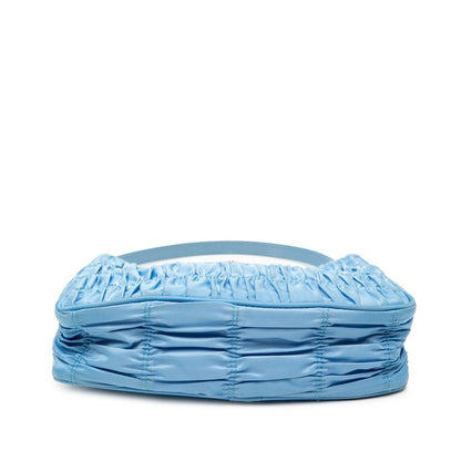 Prada Triangle Logo Plate Gathered Handbag One Shoulder Bag Light Blue Nylon