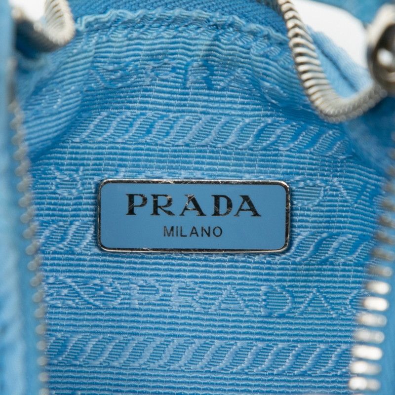 Prada Triangle Logo Plate Gathered Handbag One Shoulder Bag Light Blue Nylon