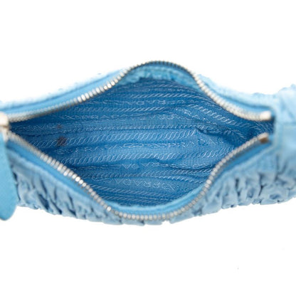 Prada Triangle Logo Plate Gathered Handbag One Shoulder Bag Light Blue Nylon