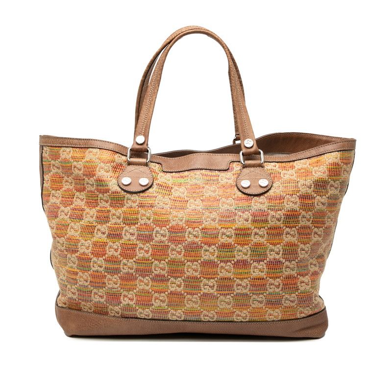 Gucci Paglia GG Sunset 232943 Brown Multicolor Leather Straw Women's Gucci