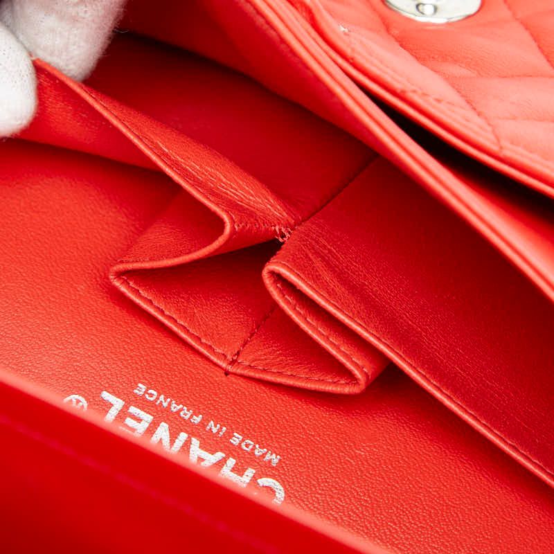 Chanel Matelasse 25 Coco Mark Double Flap Chain Shoulder Bag Red Lambskin