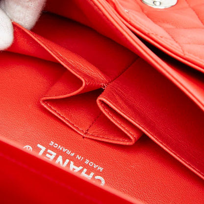 Chanel Matelasse 25 Coco Mark Double Flap Chain Shoulder Bag Red Lambskin