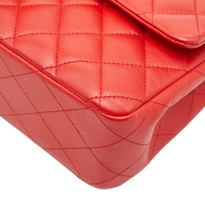 Chanel Matelasse 25 Coco Mark Double Flap Chain Shoulder Bag Red Lambskin