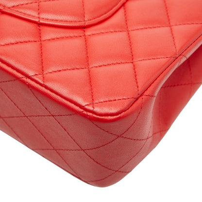 Chanel Matelasse 25 Coco Mark Double Flap Chain Shoulder Bag Red Lambskin