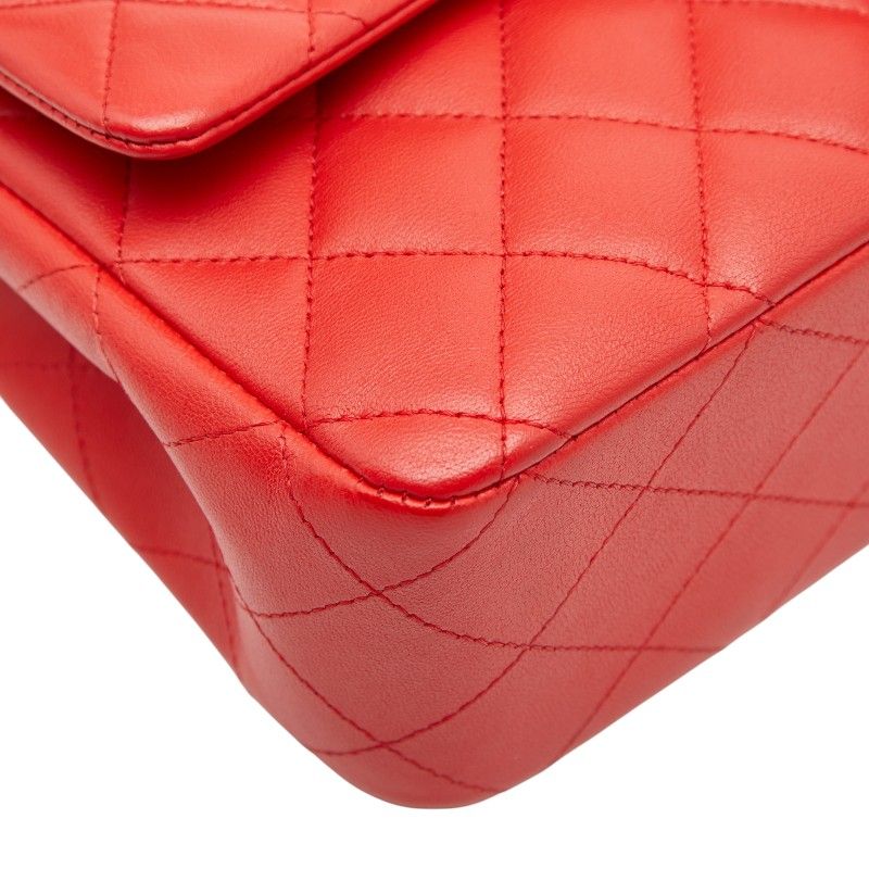 Chanel Matelasse 25 Coco Mark Double Flap Chain Shoulder Bag Red Lambskin