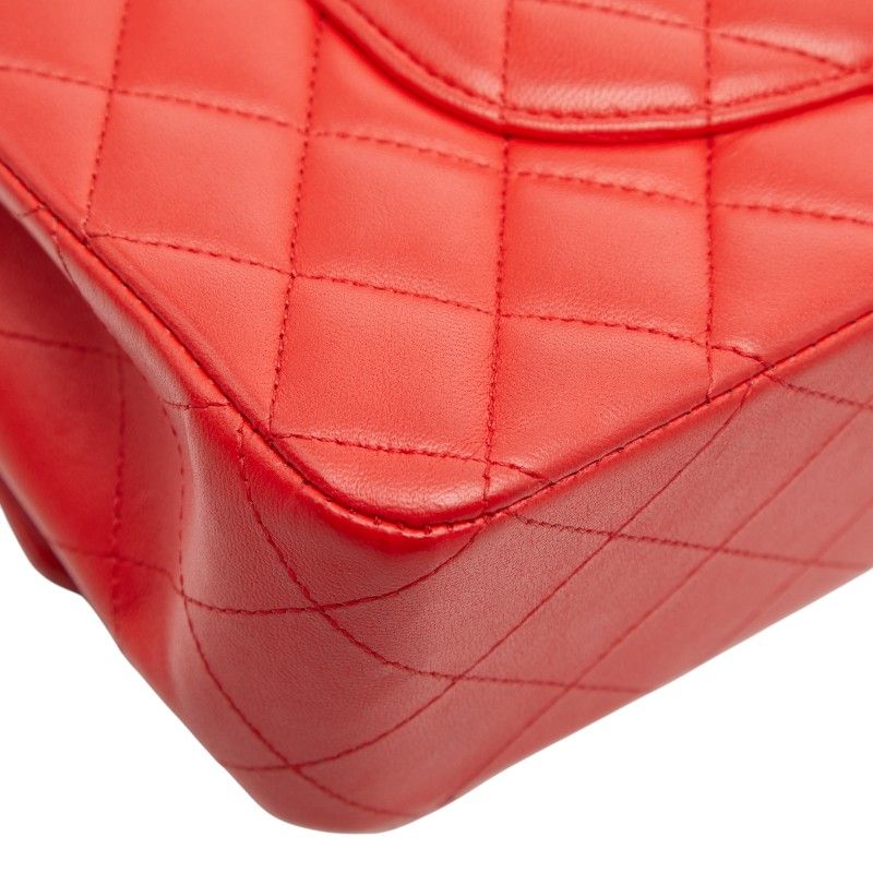 Chanel Matelasse 25 Coco Mark Double Flap Chain Shoulder Bag Red Lambskin