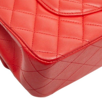 Chanel Matelasse 25 Coco Mark Double Flap Chain Shoulder Bag Red Lambskin