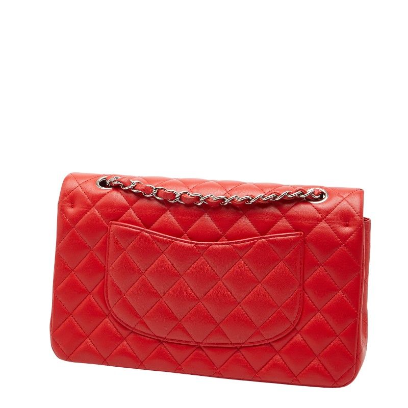 Chanel Matelasse 25 Coco Mark Double Flap Chain Shoulder Bag Red Lambskin