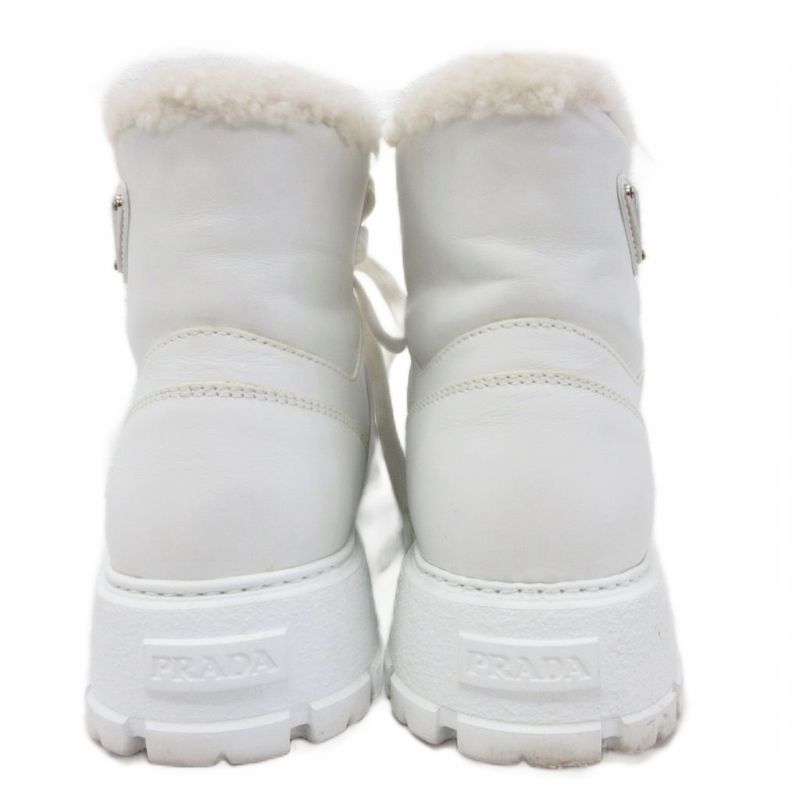 Prada Boots Leather Sneakers Shoes Shoes High Cut Boa Mouton Triangle Logo