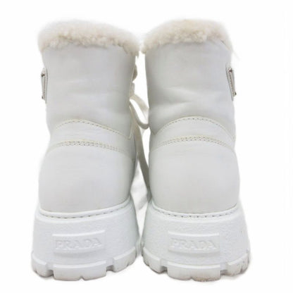 Prada Boots Leather Sneakers Shoes Shoes High Cut Boa Mouton Triangle Logo