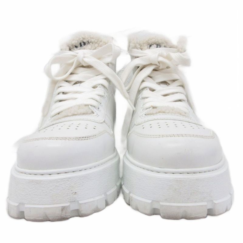 Prada Boots Leather Sneakers Shoes Shoes High Cut Boa Mouton Triangle Logo