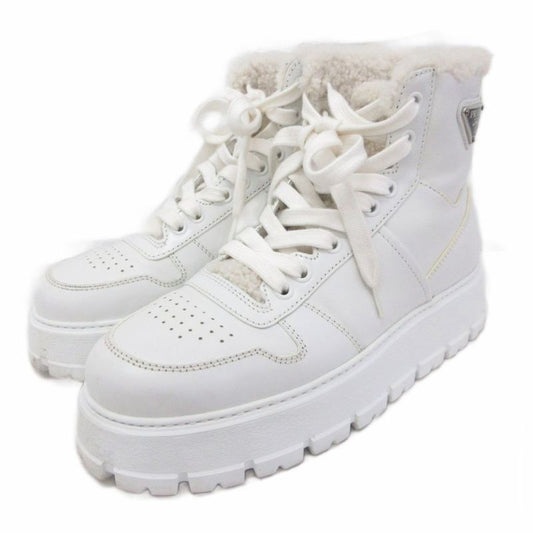 Prada Boots Leather Sneakers Shoes Shoes High Cut Boa Mouton Triangle Logo