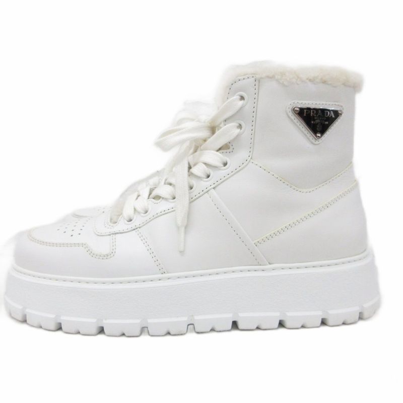 Prada Boots Leather Sneakers Shoes Shoes High Cut Boa Mouton Triangle Logo