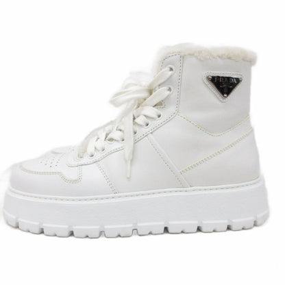 Prada Boots Leather Sneakers Shoes Shoes High Cut Boa Mouton Triangle Logo