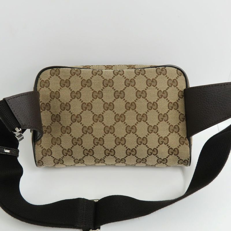 Gucci GG Canvas Waist Bag 449174 Body Bag Beige Brown Silver Hardware