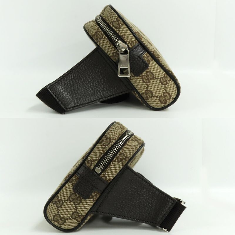 Gucci GG Canvas Waist Bag 449174 Body Bag Beige Brown Silver Hardware