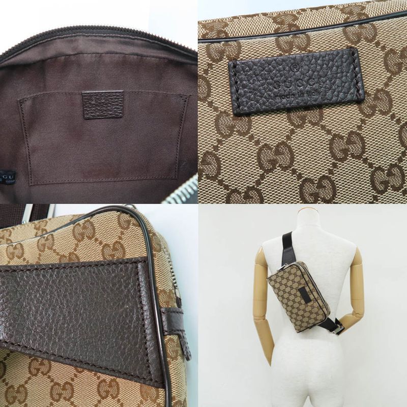 Gucci GG Canvas Waist Bag 449174 Body Bag Beige Brown Silver Hardware