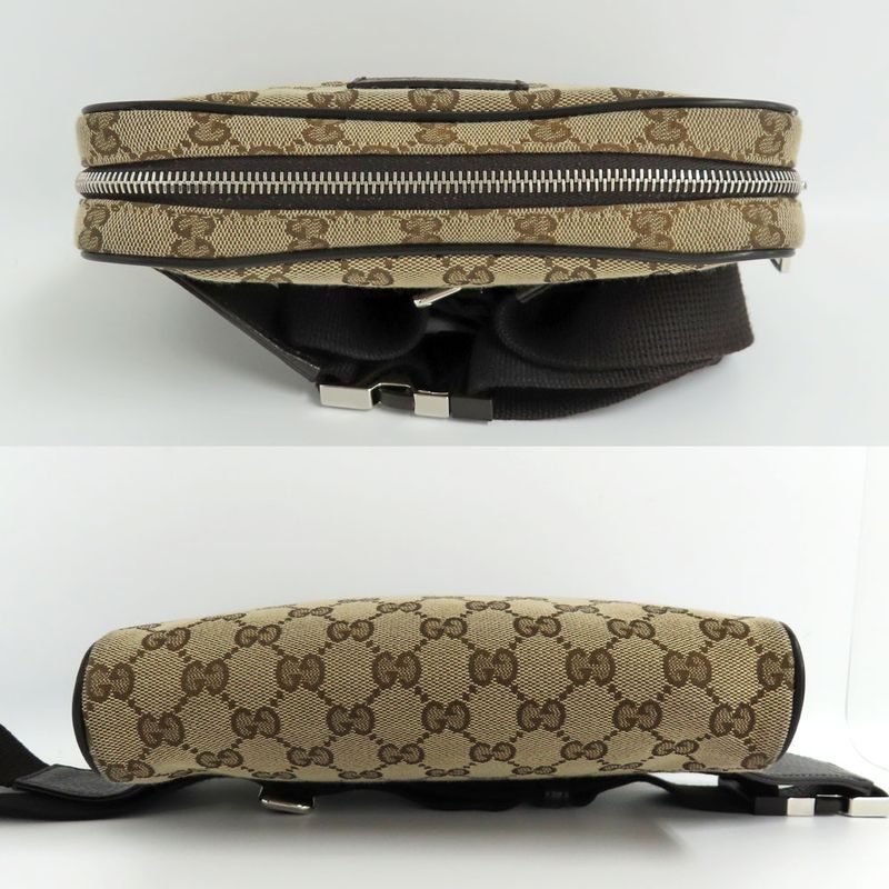 Gucci GG Canvas Waist Bag 449174 Body Bag Beige Brown Silver Hardware