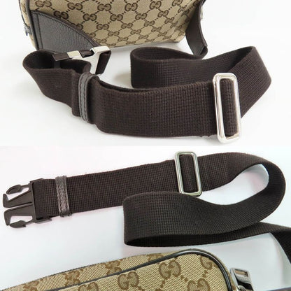 Gucci GG Canvas Waist Bag 449174 Body Bag Beige Brown Silver Hardware