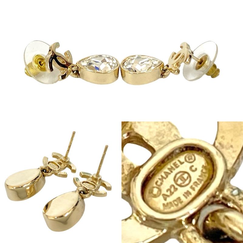 Chanel Coco Mark Motif GP Rhinestone Drop Earrings Accessories 22AC