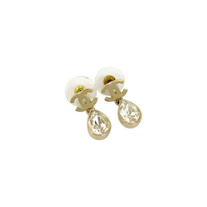 Chanel Coco Mark Motif GP Rhinestone Drop Earrings Accessories 22AC