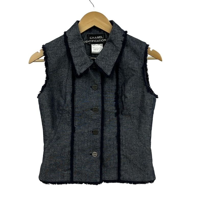 Chanel Vest Size 38 M Women - P14964 Blue-grey And Navy Fringe Identification