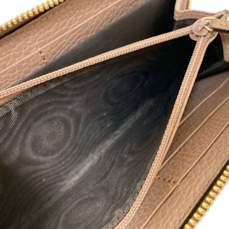 Gucci Ggmarmont 456117 Beige Dark Brown And Pink Beige Round Zipper Leather