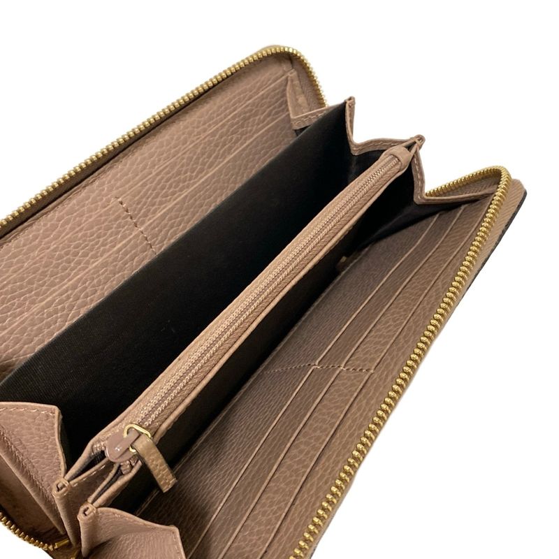 Gucci Ggmarmont 456117 Beige Dark Brown And Pink Beige Round Zipper Leather