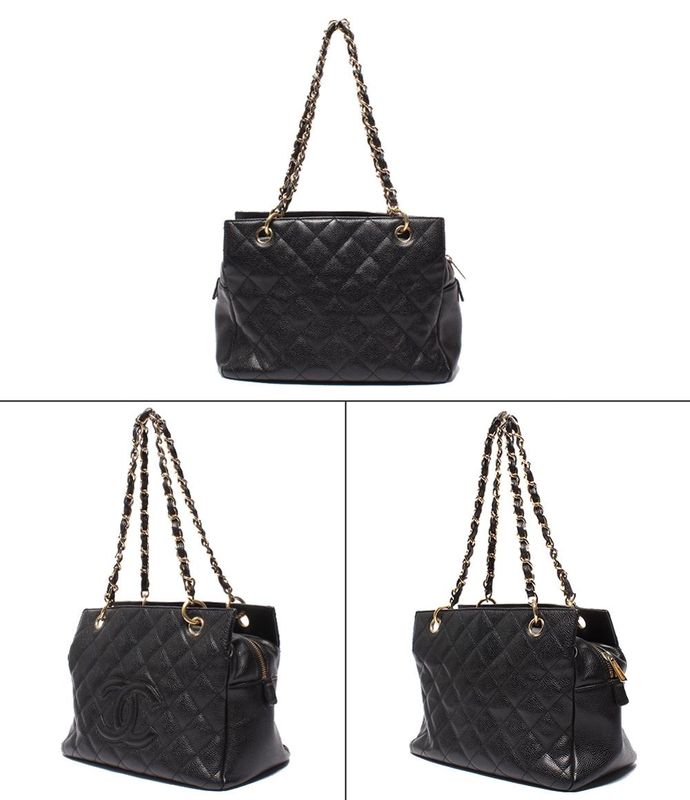 Chanel Chain Tote Bag Shoulder Gold Hardware Caviar Skin Matelasse Petit