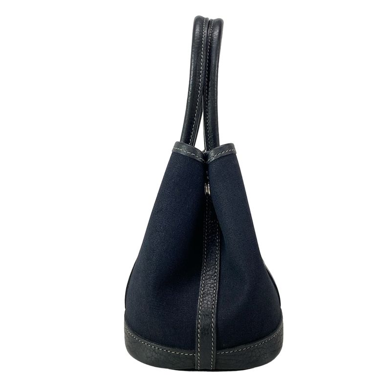 Hermes Garden Party TTPM Black Silver Hardware Leather Tote Bag