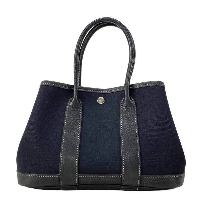 Hermes Garden Party TTPM Black Silver Hardware Leather Tote Bag
